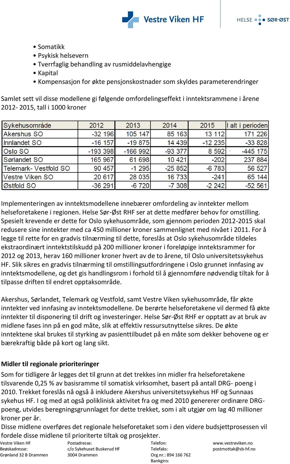 Helse Sør-Øst RHF ser at dette medfører behov for omstilling.