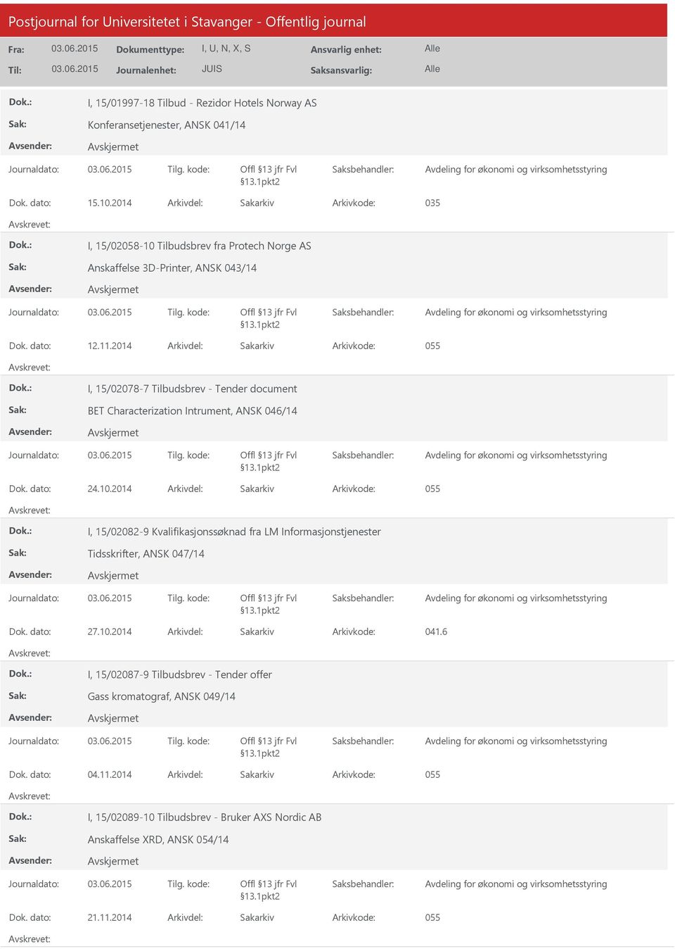 2014 Arkivdel: Sakarkiv I, 15/02078-7 Tilbudsbrev - Tender document BET Characterization Intrument, ANSK 046/14 Dok. dato: 24.10.