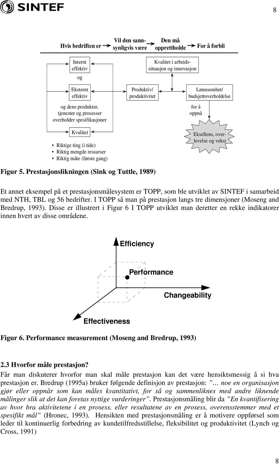 overlevelse og vekst Figur 5. Prestasjonslikningen (Sink og Tuttle, 1989) Et annet eksempel på et prestasjonsmålesystem er TOPP, som ble utviklet av SINTEF i samarbeid med NTH, TBL og 56 bedrifter.