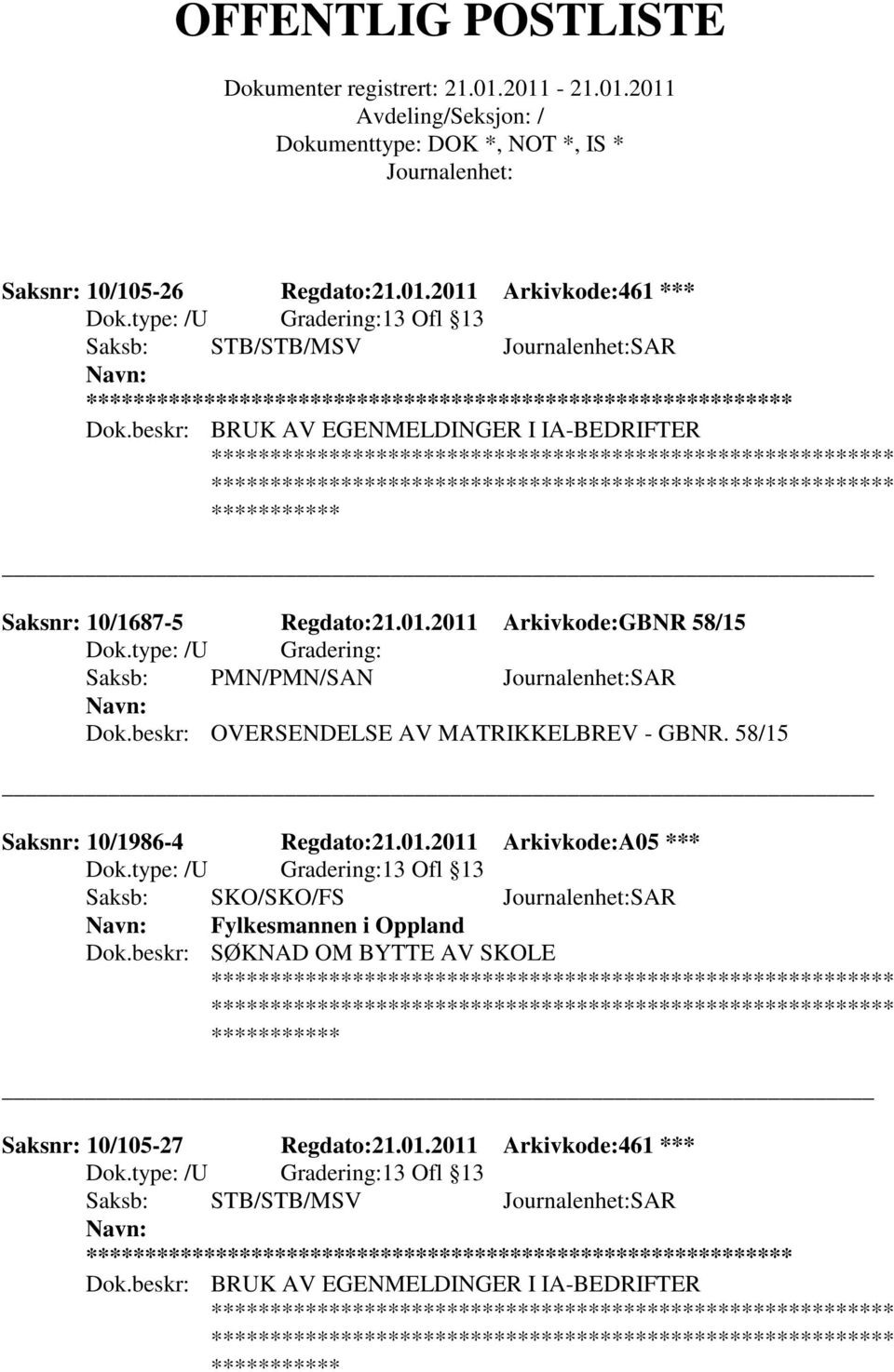 2011 Arkivkode:GBNR 58/15 Saksb: PMN/PMN/SAN SAR Dok.beskr: OVERSENDELSE AV MATRIKKELBREV - GBNR.