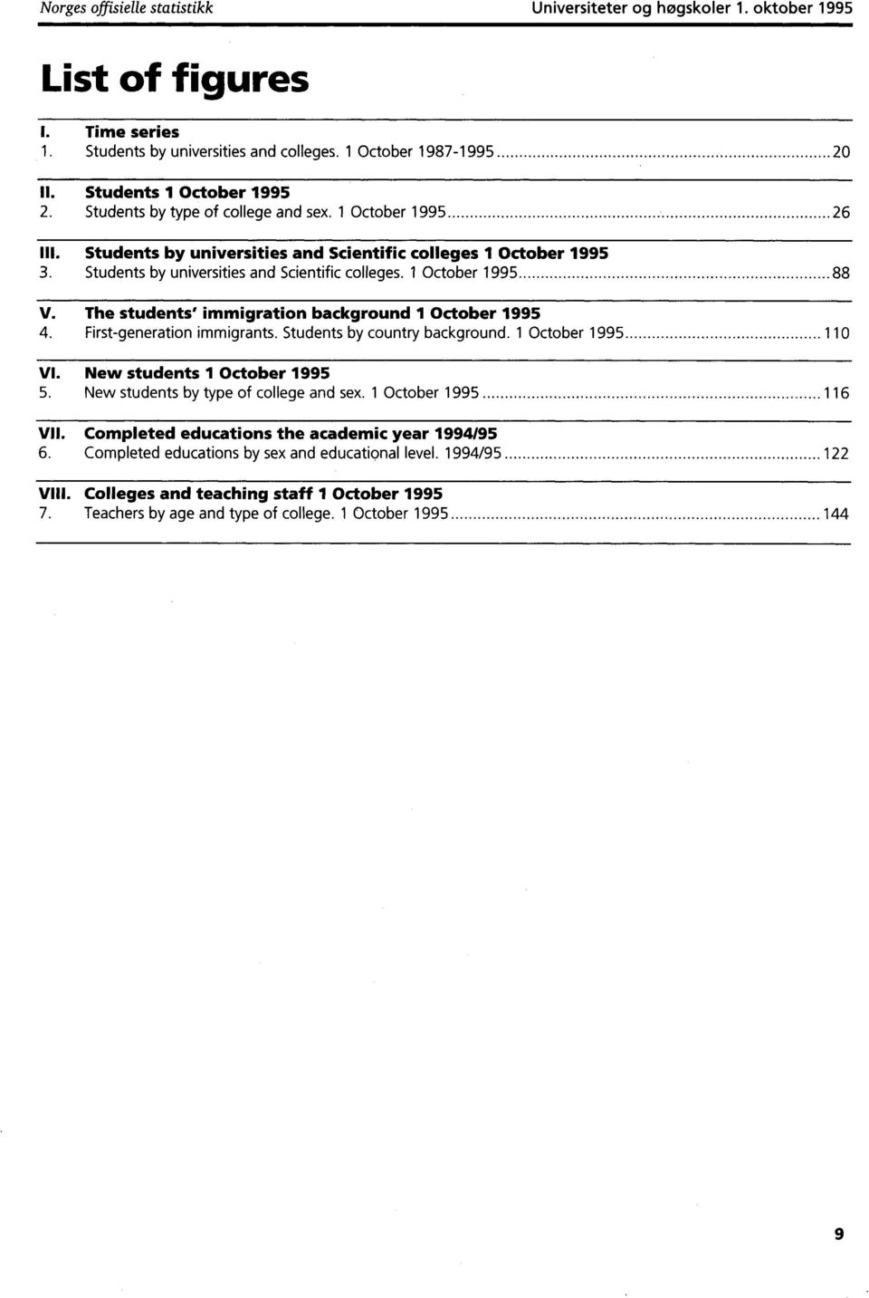 The students' immigration background October 99. Firstgeneration immigrants. Students by country background. October 99 0 VI. New students October 99. New students by type of college and sex.