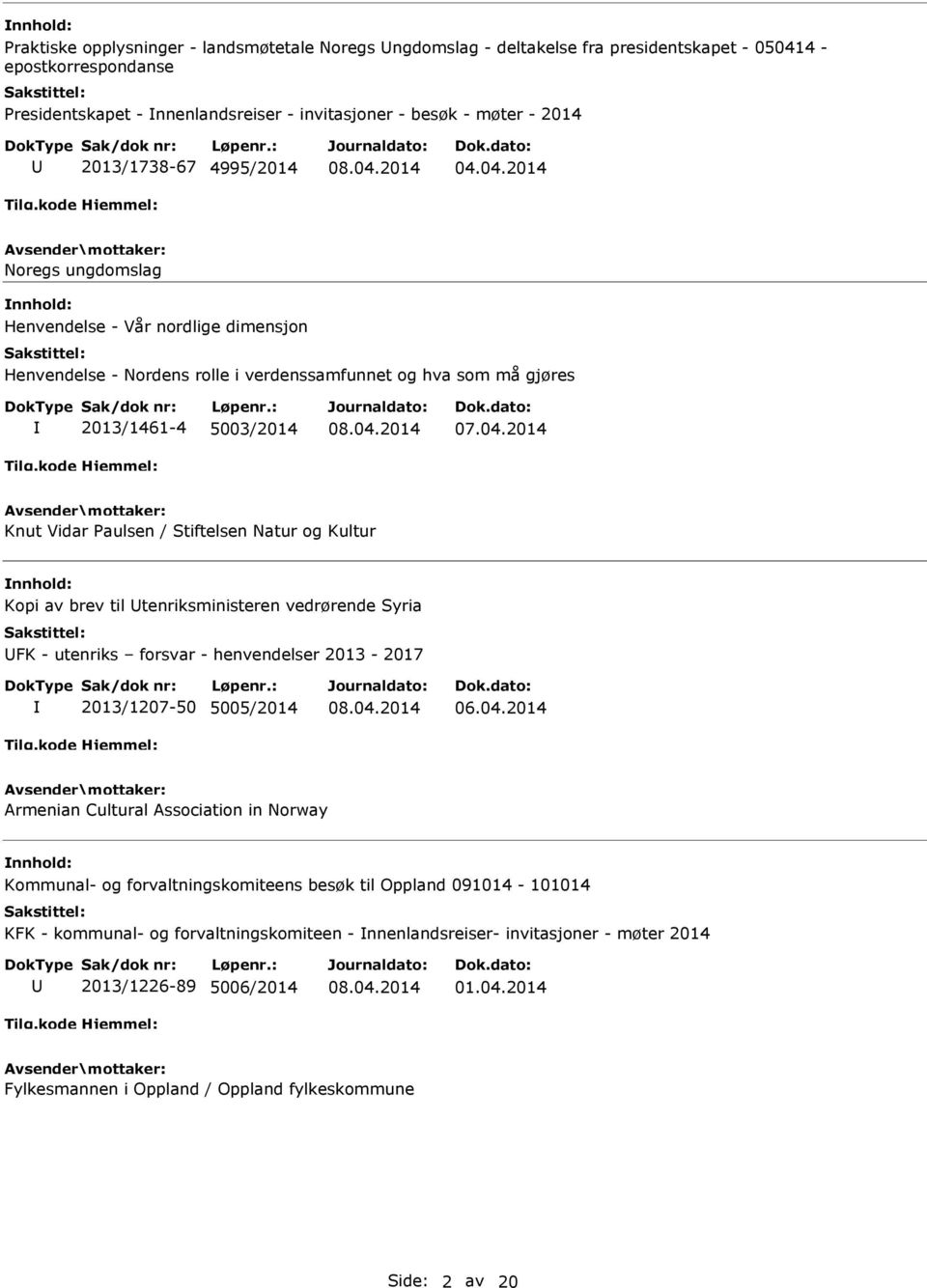 Natur og Kultur Kopi av brev til tenriksministeren vedrørende Syria FK - utenriks forsvar - henvendelser 2013-2017 2013/1207-50 5005/2014 06.04.