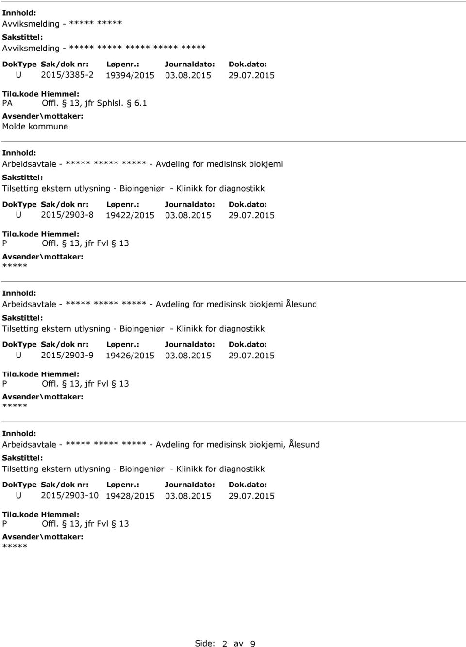 Ålesund Tilsetting ekstern utlysning - Bioingeniør - Klinikk for diagnostikk 2015/2903-9 19426/2015 Arbeidsavtale - - Avdeling for