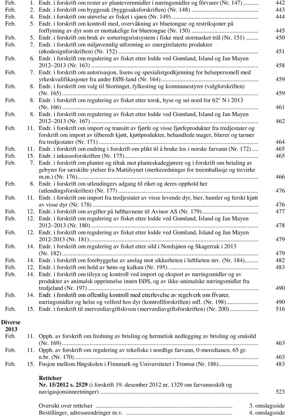 151)... 450 Feb. 7. Endr. i forskrift om miljøvennlig utforming av energirelaterte produkter (økodesignforskriften) (Nr. 152)... 451 Feb. 6. Endr. i forskrift om regulering av fisket etter lodde ved Grønland, Island og Jan Mayen 2012 2013 (Nr.