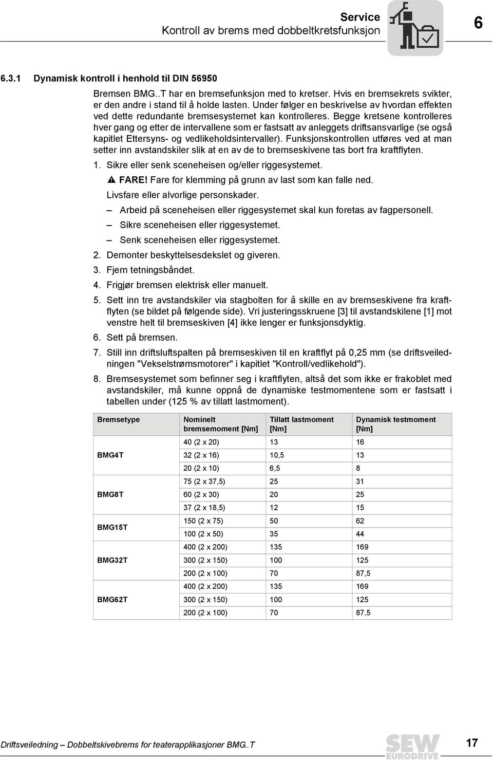 Begge kretsene kontrolleres hver gang og etter de intervallene som er fastsatt av anleggets driftsansvarlige (se også kapitlet Ettersyns- og vedlikeholdsintervaller).