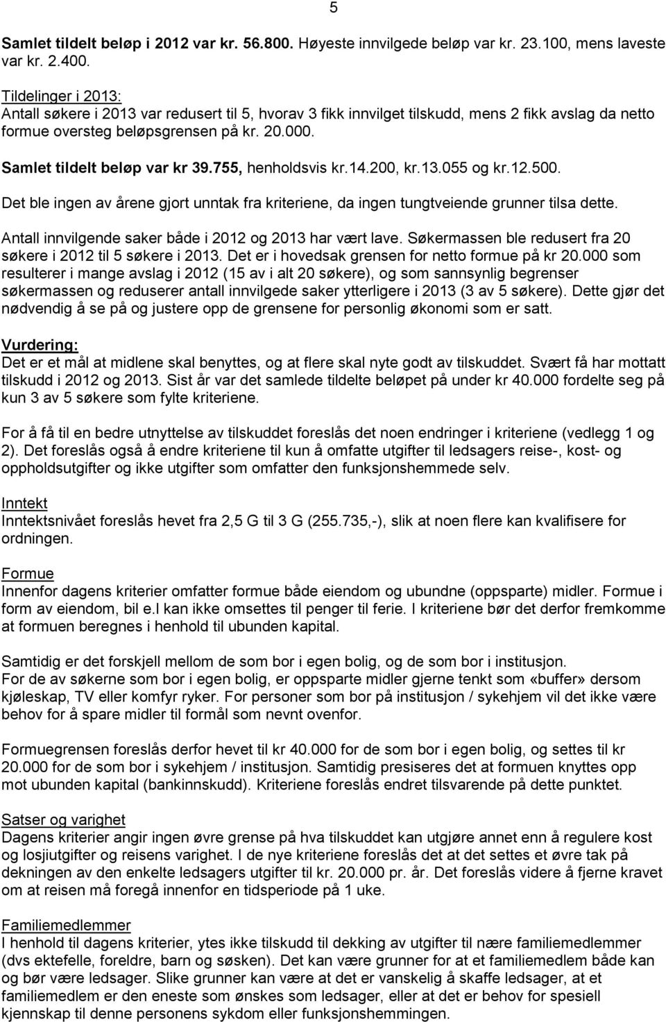 755, henholdsvis kr.14.200, kr.13.055 og kr.12.500. Det ble ingen av årene gjort unntak fra kriteriene, da ingen tungtveiende grunner tilsa dette.