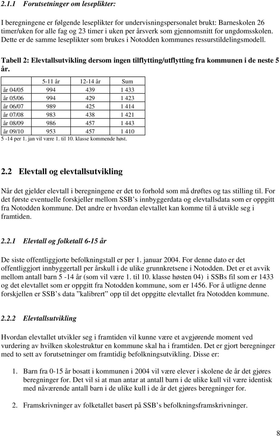 5-11 år 12-14 år Sum år 04/05 994 439 1 433 år 05/06 994 429 1 423 år 06/07 989 425 1 414 år 07/08 983 438 1 421 år 08/09 986 457 1 443 år 09/10 953 457 1 410 5-14 per 1. jan vil være 1. til 10.