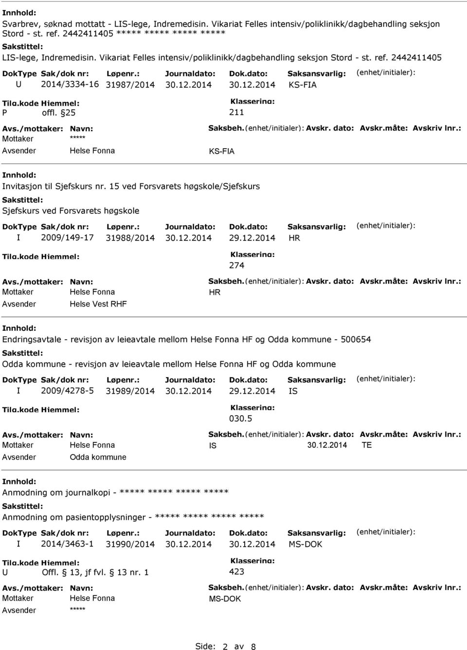 15 ved Forsvarets høgskole/sjefskurs Sjefskurs ved Forsvarets høgskole 2009/149-17 31988/2014 HR 274 HR Helse Vest RHF Endringsavtale - revisjon av leieavtale mellom HF og Odda