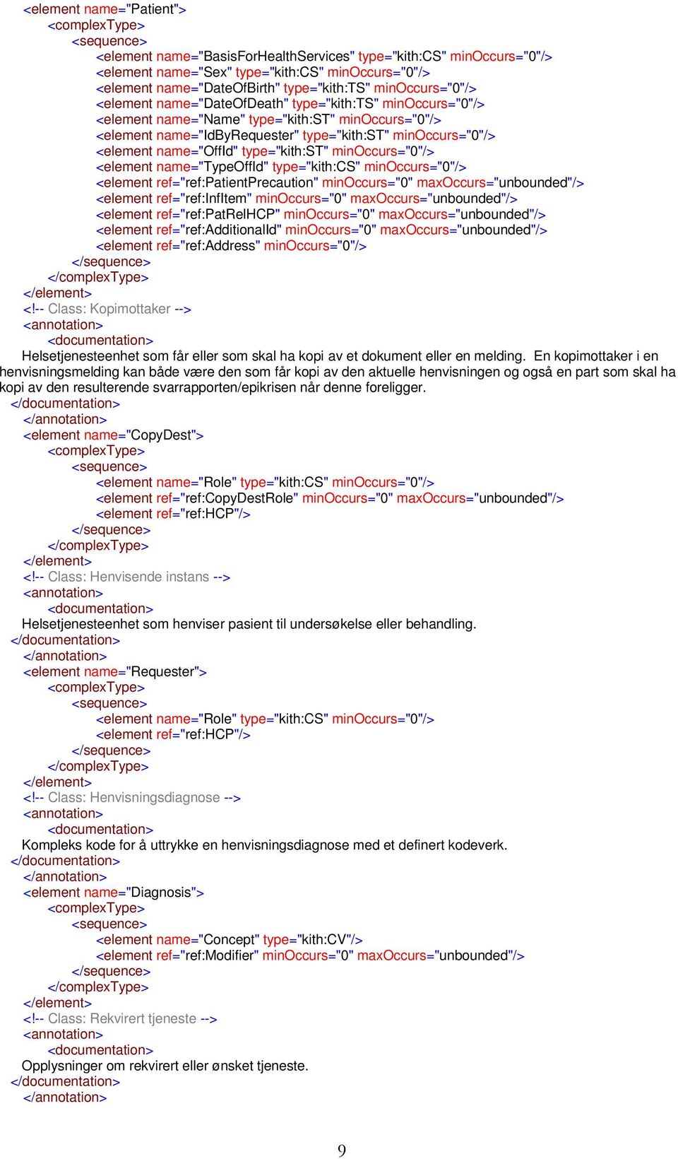 name="offid" type="kith:st" minoccurs="0"/> <element name="typeoffid" type="kith:cs" minoccurs="0"/> <element ref="ref:patientprecaution" minoccurs="0" maxoccurs="unbounded"/> <element