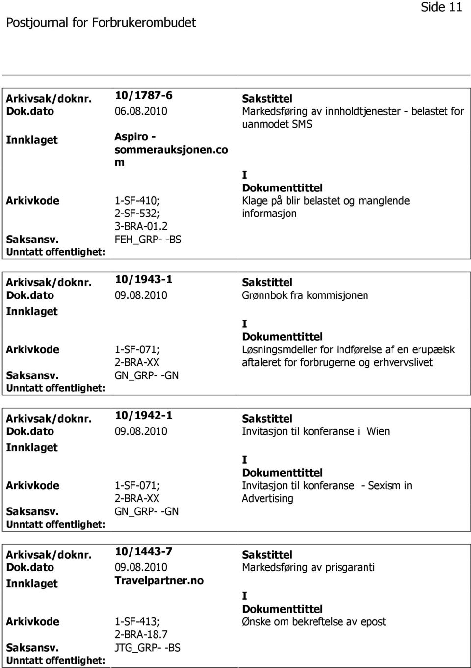 2010 Grønnbok fra kommisjonen nnklaget 1-SF-071; 2-BRA-XX GN_GRP- -GN Løsningsmdeller for indførelse af en erupæisk aftaleret for forbrugerne og erhvervslivet Arkivsak/doknr. 10/1942-1 Sakstittel Dok.