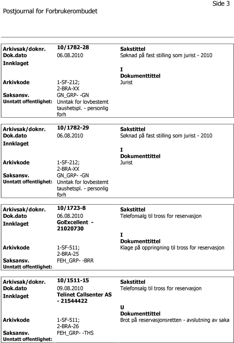 - personlig forh Jurist Arkivsak/doknr. 10/1723-8 Sakstittel Dok.dato 06.08.