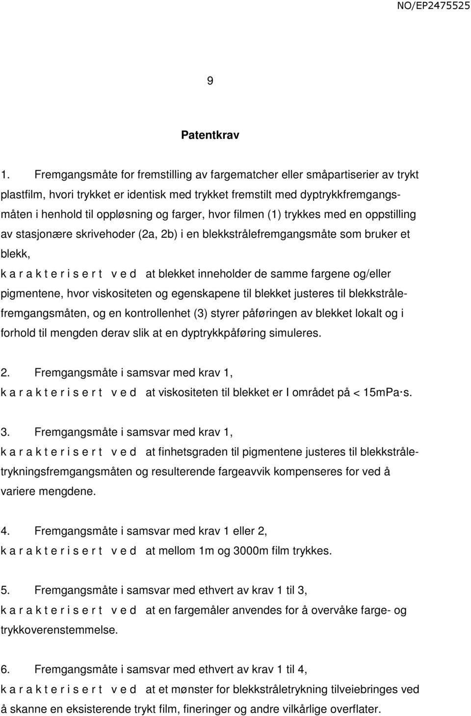 hvor filmen (1) trykkes med en oppstilling av stasjonære skrivehoder (2a, 2b) i en blekkstrålefremgangsmåte som bruker et blekk, k a r a k t e r i s e r t v e d at blekket inneholder de samme fargene