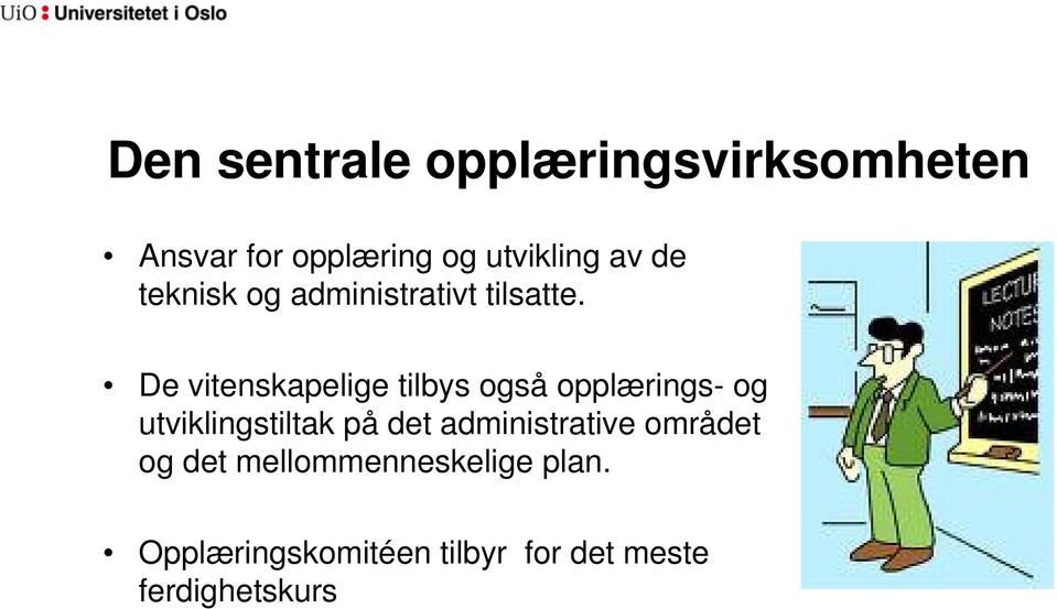 De vitenskapelige tilbys også opplærings- og utviklingstiltak på det