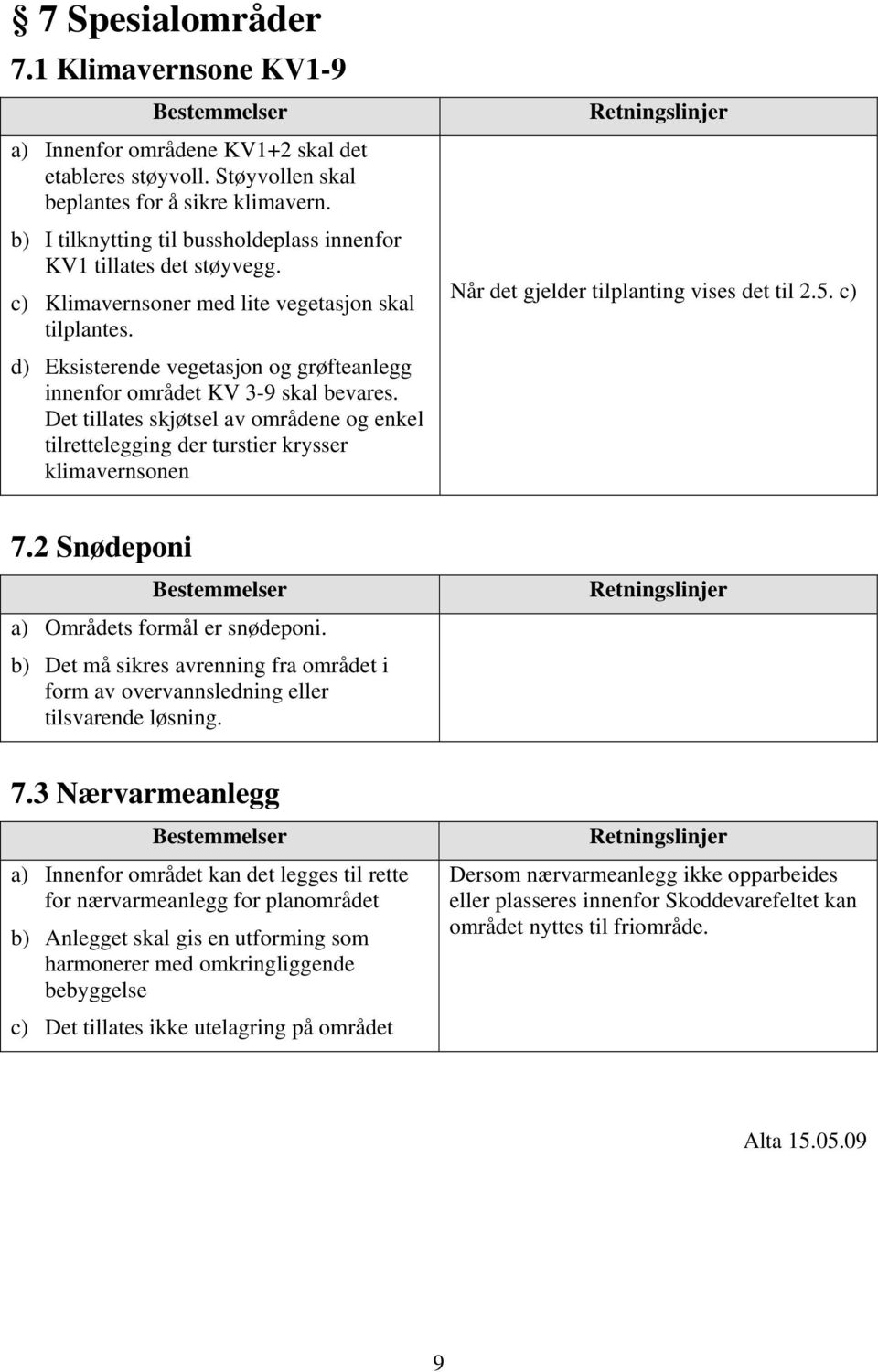 d) Eksisterende vegetasjon og grøfteanlegg innenfor området KV 3-9 skal bevares. Det tillates skjøtsel av områdene og enkel tilrettelegging der turstier krysser klimavernsonen 7.