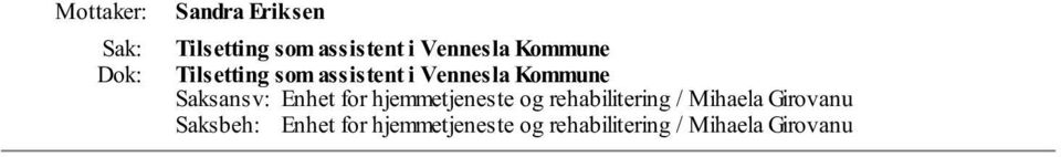 for hjemmetjeneste og rehabilitering / Mihaela Girovanu