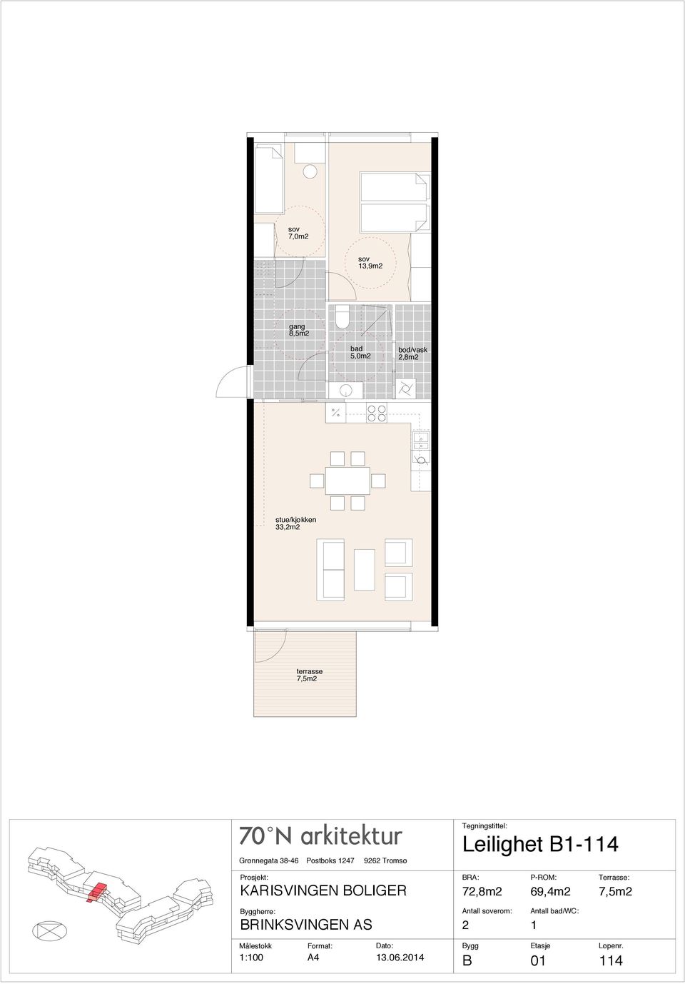 Leilighet B1-114 72,8m2 69,4m2