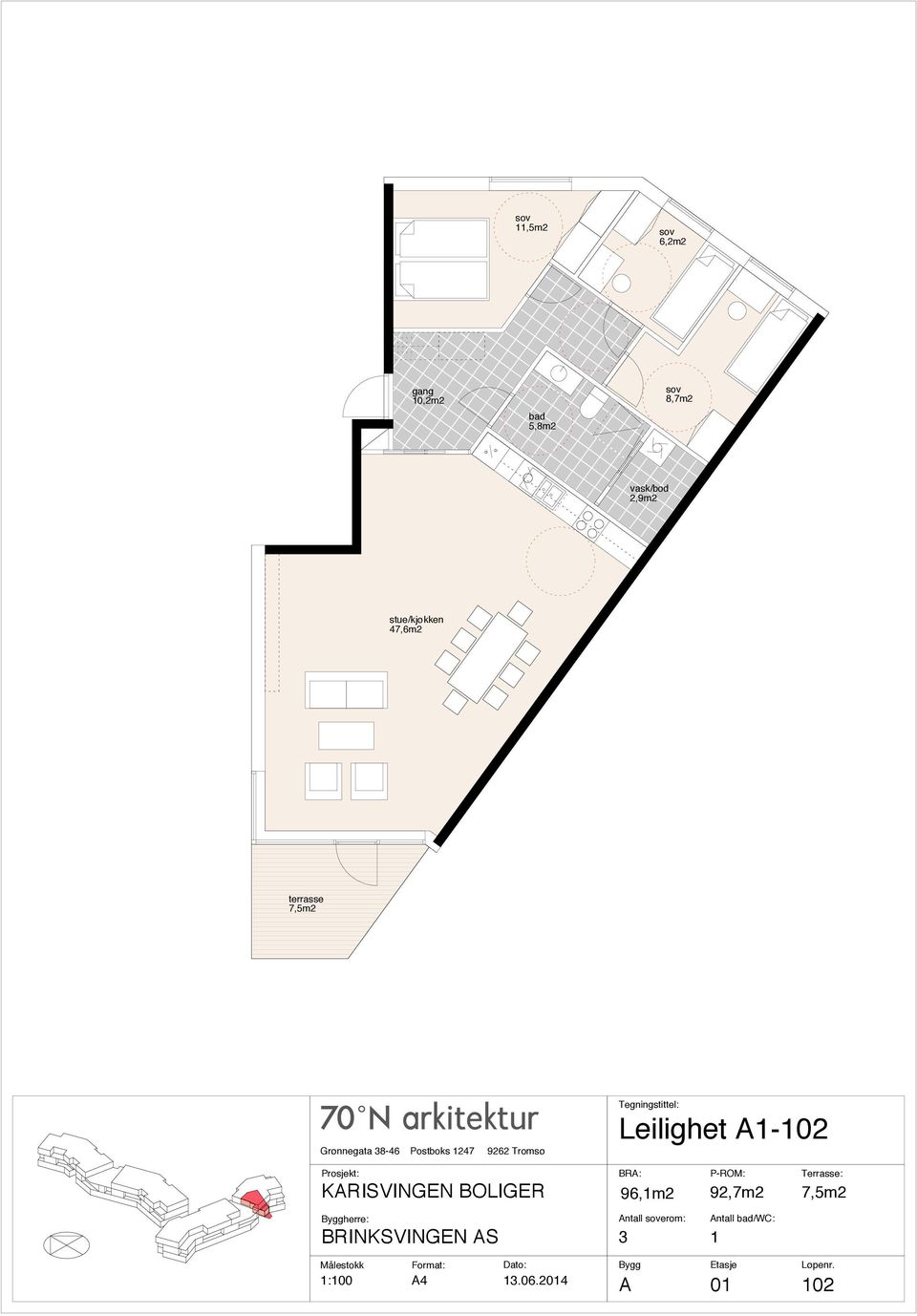 kjøkken/stue 38,7m2 10,5m2 7,5m2 herre: Leilighet