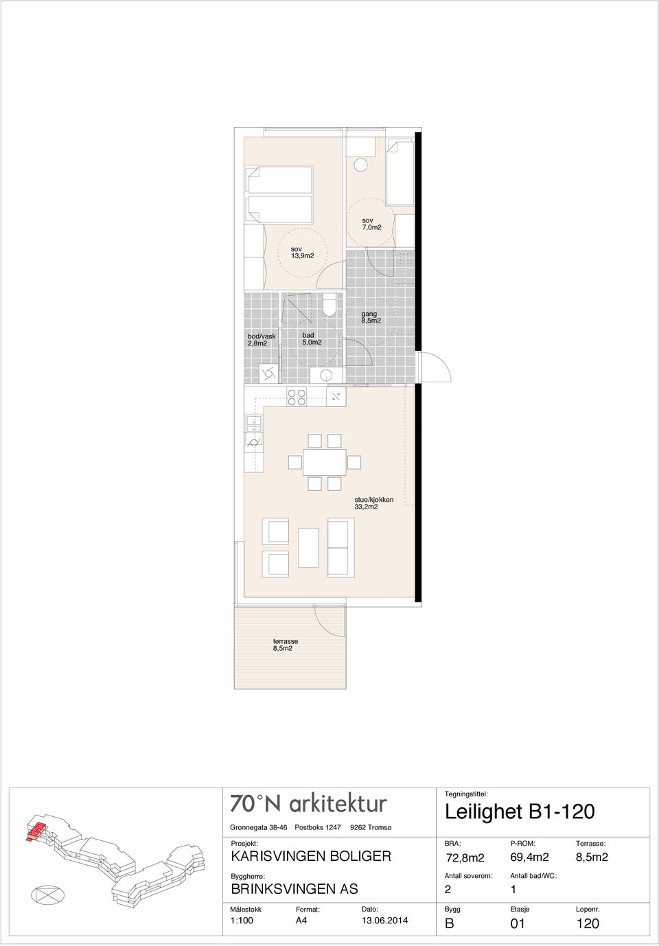 Leilighet B1-120 72,8m2 69,4m2