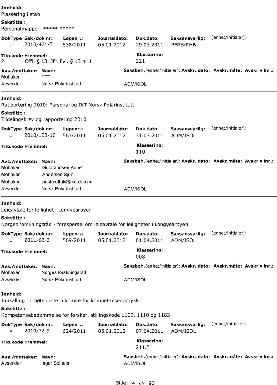 /mottaker: Navn: Saksbeh. Avskr. dato: Avskr.måte: Avskriv lnr.: Mottaker 'Gulbrandsen Anne' Mottaker Mottaker 'Andersen Sjur' 'postmottak@md.dep.