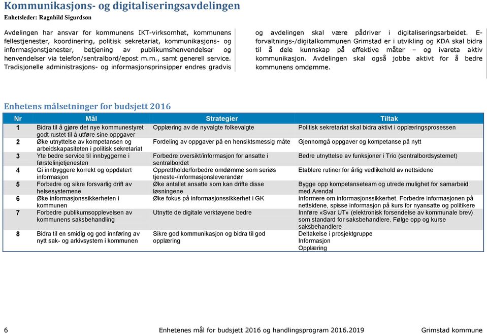 Tradisjonelle administrasjons- og informasjonsprinsipper endres gradvis og avdelingen skal være pådriver i digitaliseringsarbeidet.