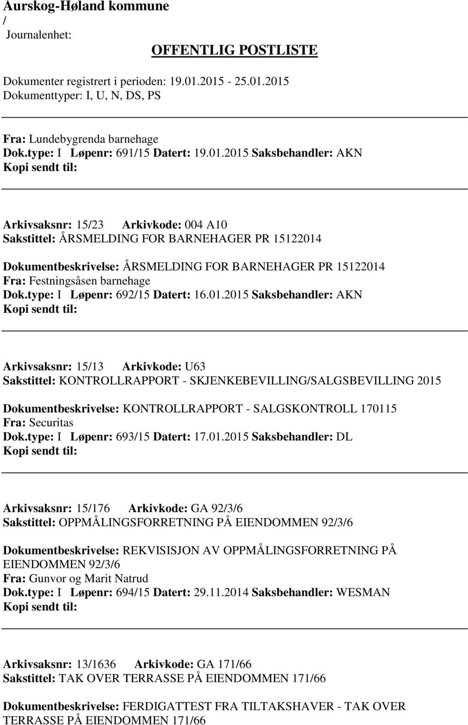 Dok.type: I Løpenr: 69215 Datert: 16.01.