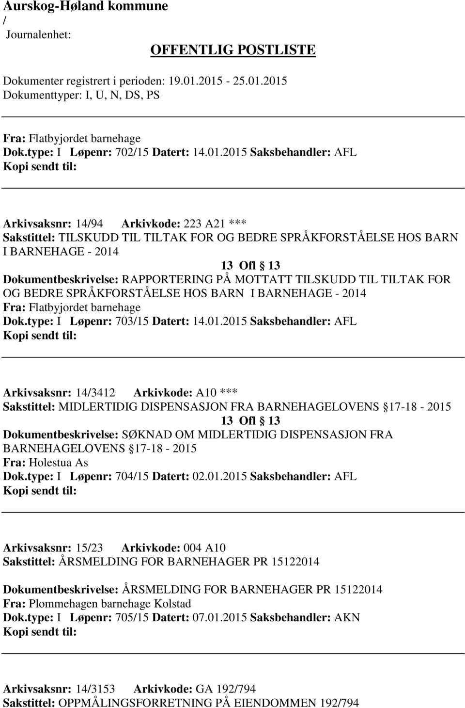 PÅ MOTTATT TILSKUDD TIL TILTAK FOR OG BEDRE SPRÅKFORSTÅELSE HOS BARN I BARNEHAGE - 2014