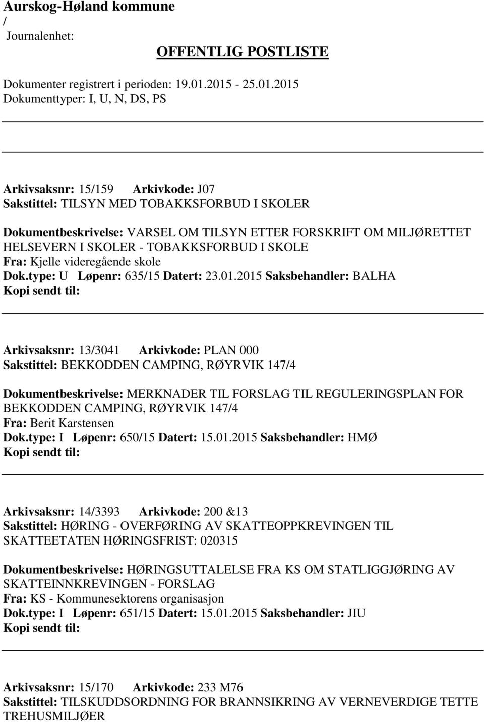 2015 Saksbehandler: BALHA Arkivsaksnr: 133041 Arkivkode: PLAN 000 Sakstittel: BEKKODDEN CAMPING, RØYRVIK 1474 Dokumentbeskrivelse: MERKNADER TIL FORSLAG TIL REGULERINGSPLAN FOR BEKKODDEN CAMPING,