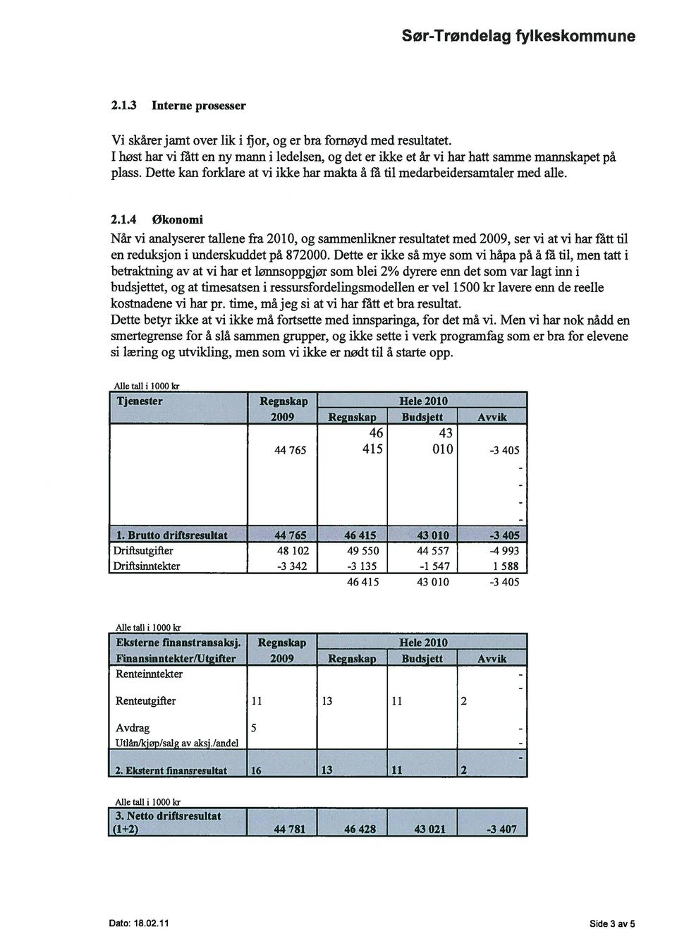 4 økonomi Når vi analyserer tallene fra 2010, og sammenlikner resultatet med 2009, ser vi at vi har fått til en reduksjon i underskuddet på 872000.