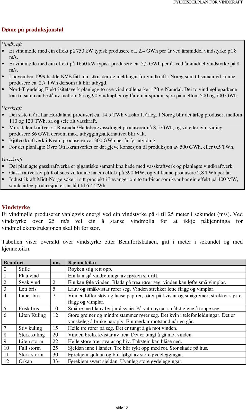 I november 1999 hadde NVE fått inn søknader og meldingar for vindkraft i Noreg som til saman vil kunne produsere ca. 2,7 TWh dersom alt blir utbygd.