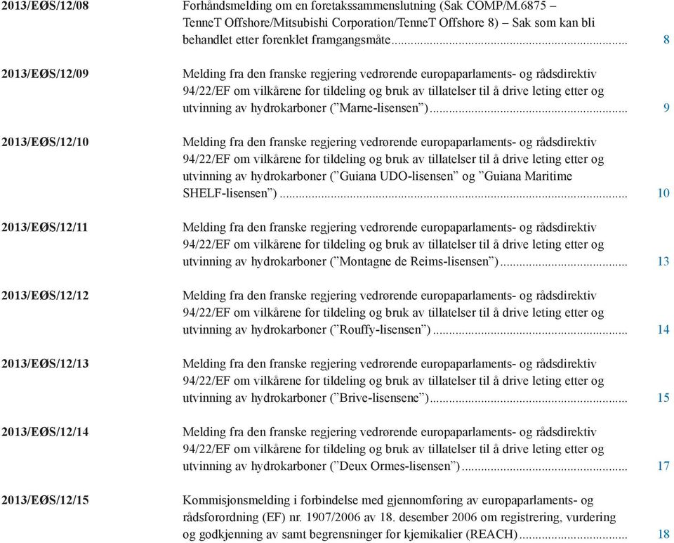 .. 9 utvinning av hydrokarboner ( Guiana UDO-lisensen og Guiana Maritime SHELF-lisensen )... 10 utvinning av hydrokarboner ( Montagne de Reims-lisensen ).
