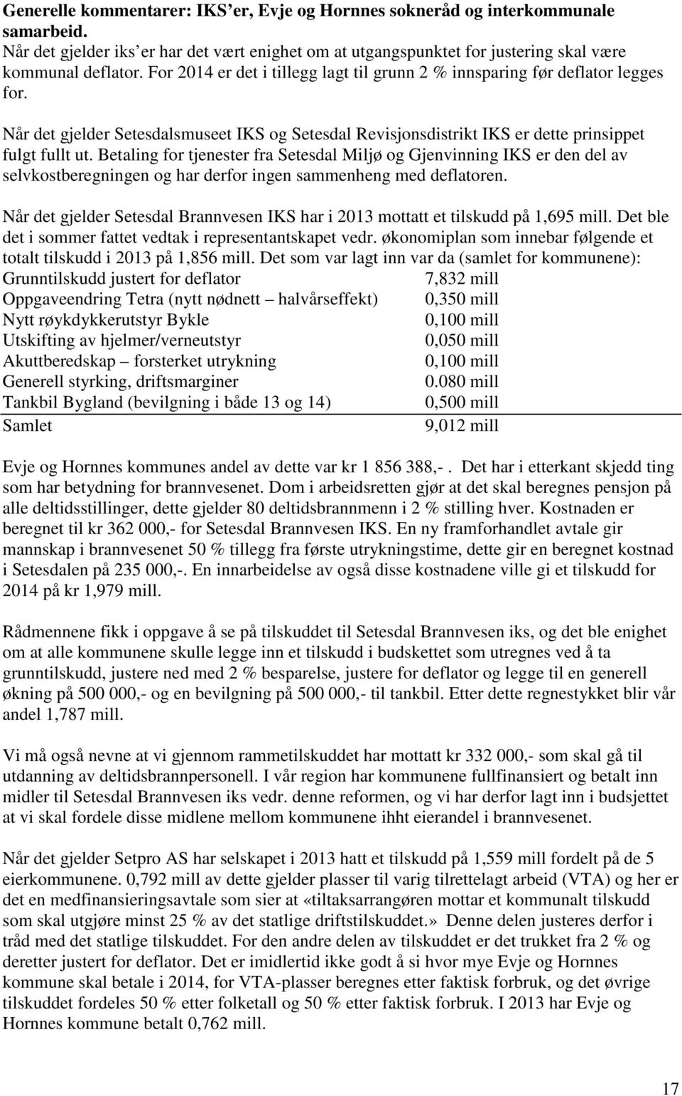 Betaling for tjenester fra Setesdal Miljø og Gjenvinning IKS er den del av selvkostberegningen og har derfor ingen sammenheng med deflatoren.