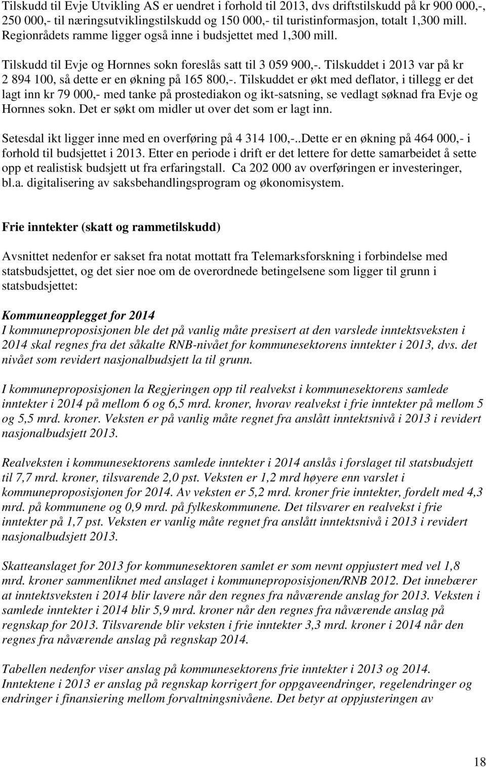 Tilskuddet i 2013 var på kr 2 894 100, så dette er en økning på 165 800,-.