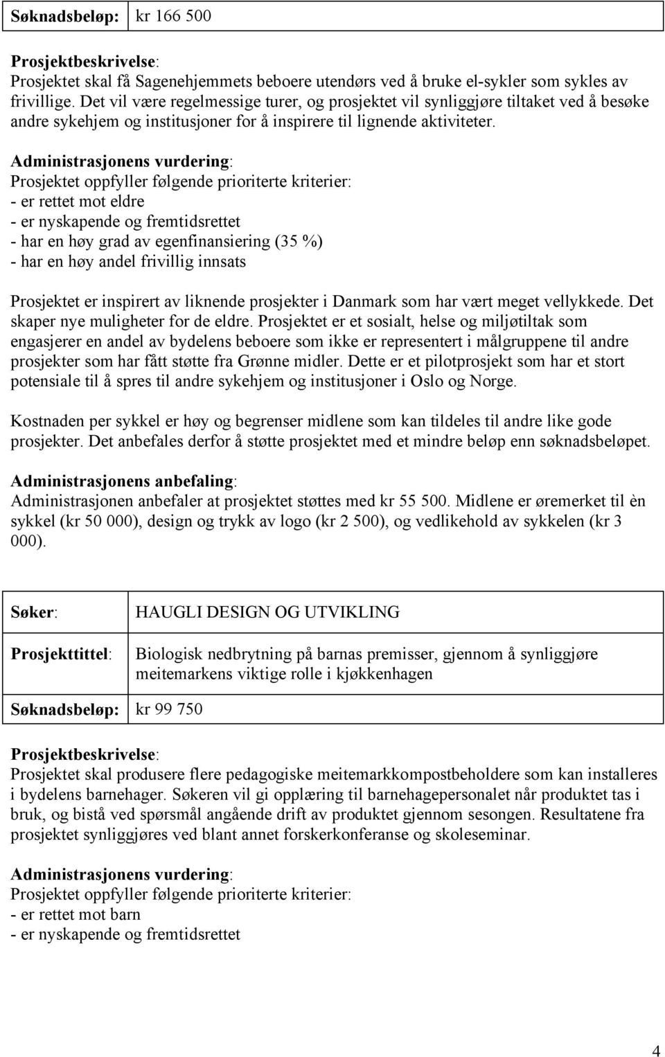 - er rettet mot eldre - er nyskapende og fremtidsrettet - har en høy grad av egenfinansiering (35 %) - har en høy andel frivillig innsats Prosjektet er inspirert av liknende prosjekter i Danmark som