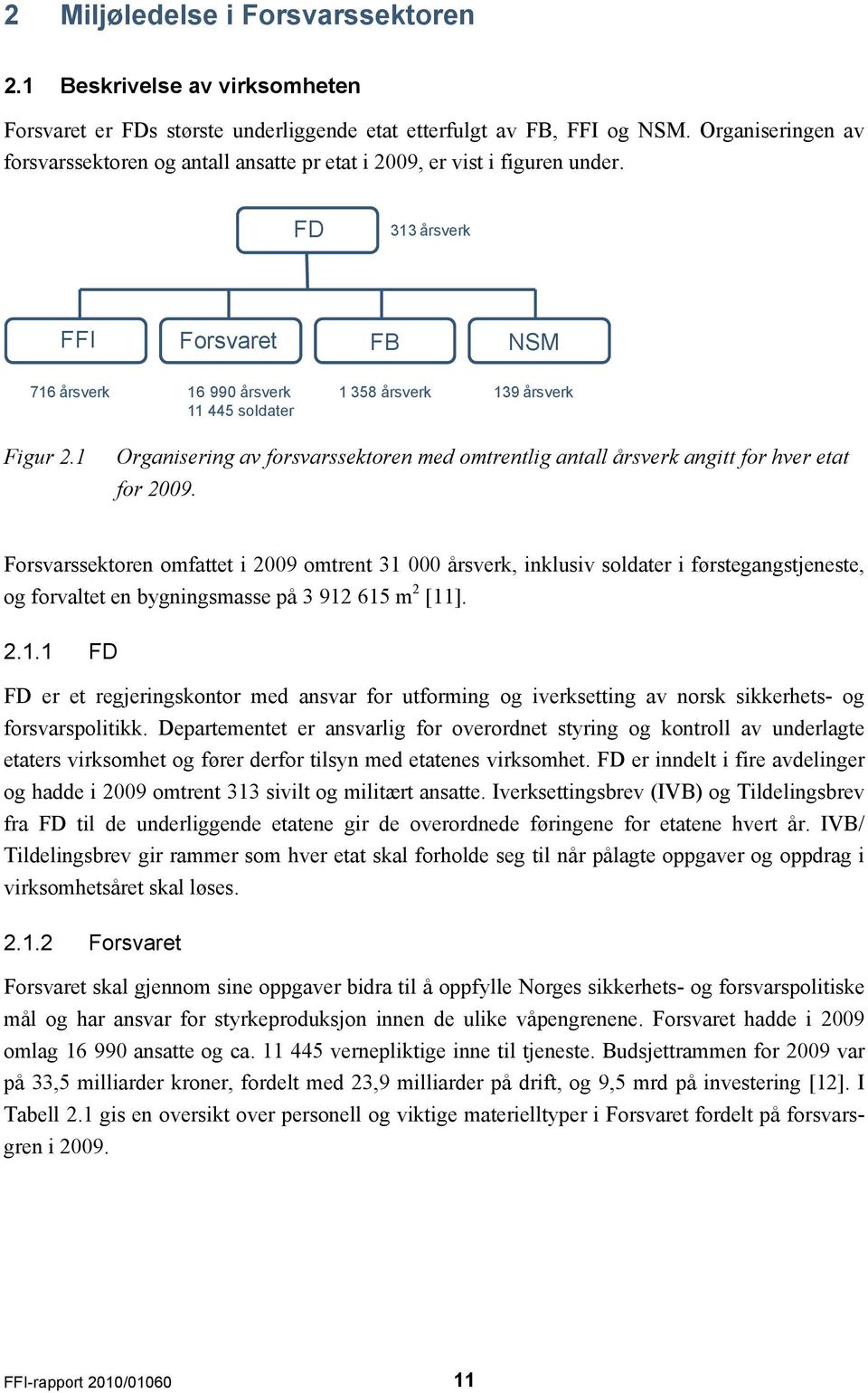 FD 313 årsverk FFI Forsvaret FB NSM 716 årsverk 16 990 årsverk 11 445 soldater 1 358 årsverk 139 årsverk Figur 2.