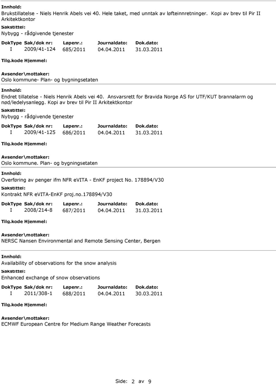 Ansvarsrett for Bravida Norge AS for TF/KT brannalarm og nød/ledelysanlegg. Kopi av brev til Pir Arkitektkontor Nybygg - rådgivende tjenester 2009/41-125 686/2011 Oslo kommune.