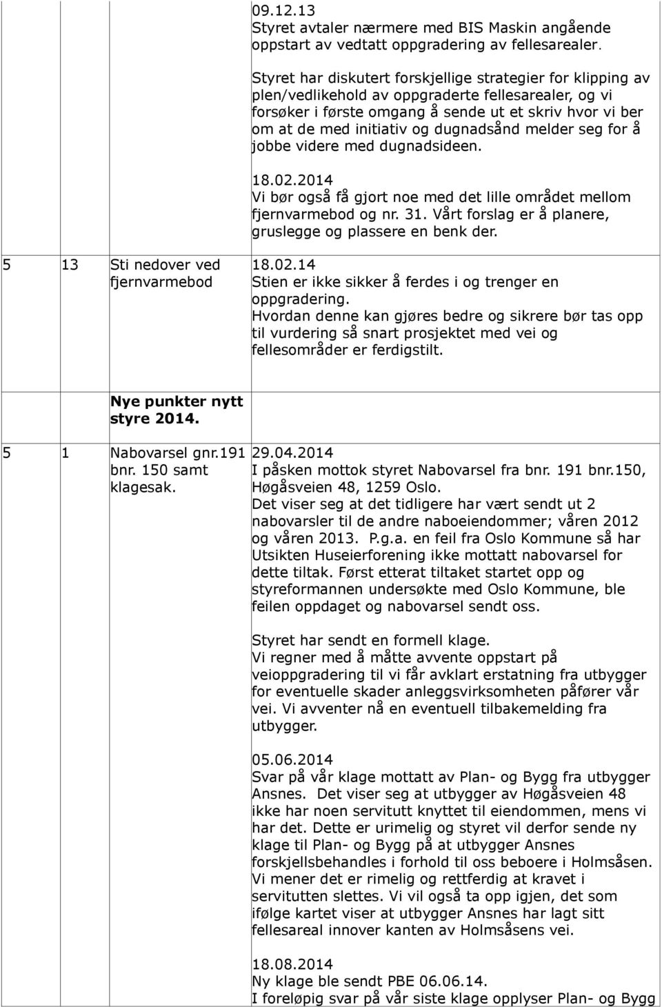 dugnadsånd melder seg for å jobbe videre med dugnadsideen. 18.02.2014 Vi bør også få gjort noe med det lille området mellom fjernvarmebod og nr. 31.