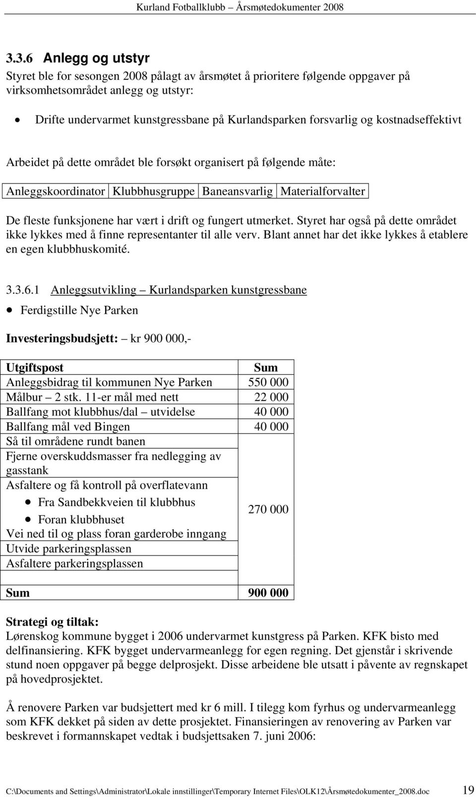 drift og fungert utmerket. Styret har også på dette området ikke lykkes med å finne representanter til alle verv. Blant annet har det ikke lykkes å etablere en egen klubbhuskomité. 3.3.6.