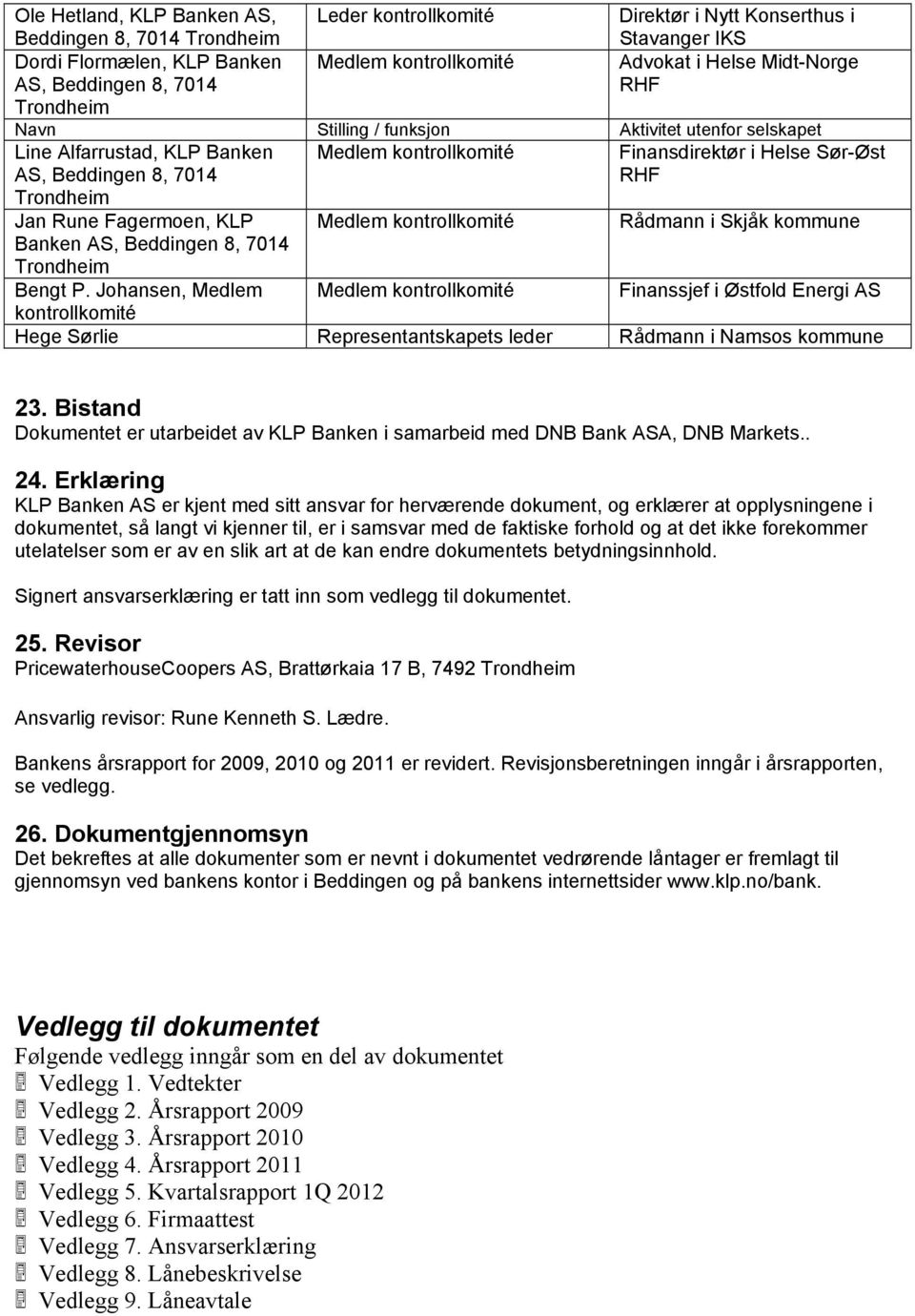 kontrollkomité Rådmann i Skjåk kommune Banken AS, Beddingen 8, 7014 Bengt P.