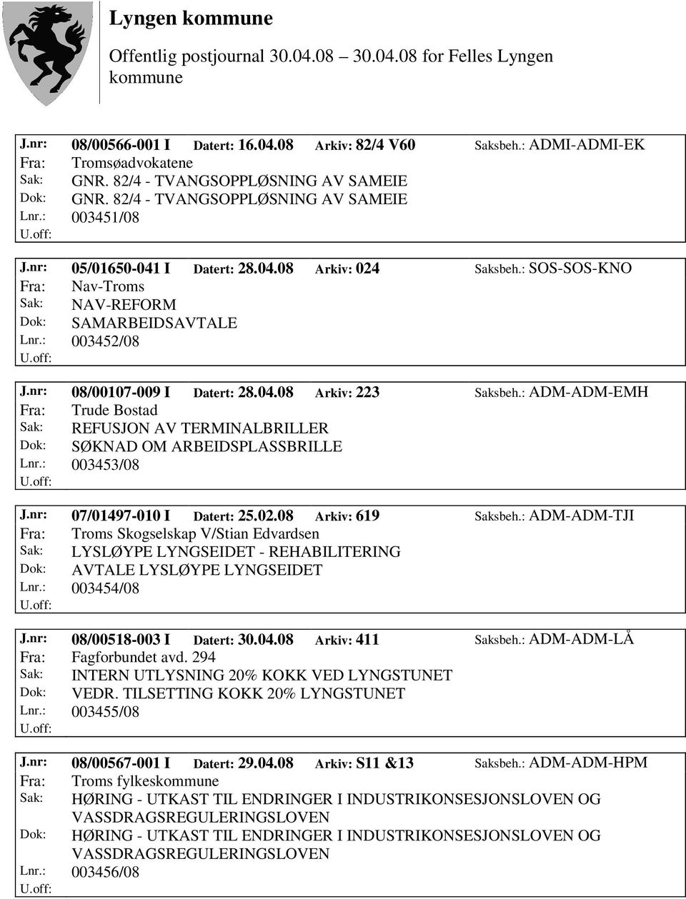 : ADM-ADM-EMH Fra: Trude Bostad Sak: REFUSJON AV TERMINALBRILLER Dok: SØKNAD OM ARBEIDSPLASSBRILLE Lnr.: 003453/08 J.nr: 07/01497-010 I Datert: 25.02.08 Arkiv: 619 Saksbeh.