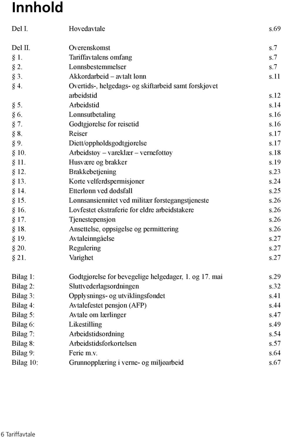 Arbeidstøy vareklær vernefottøy s.18 11. Husvære og brakker s.19 12. Brakkebetjening s.23 13. Korte velferdspermisjoner s.24 14. Etterlønn ved dødsfall s.25 15.