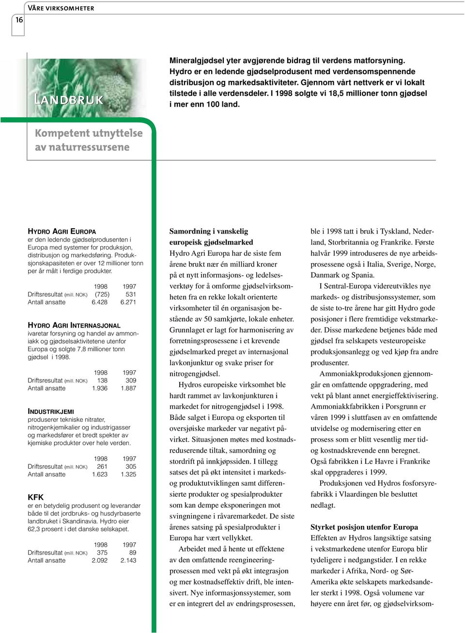 Kompetent utnyttelse av naturressursene HYDRO AGRI EUROPA er den ledende gjødselprodusenten i Europa med systemer for produksjon, distribusjon og markedsføring.