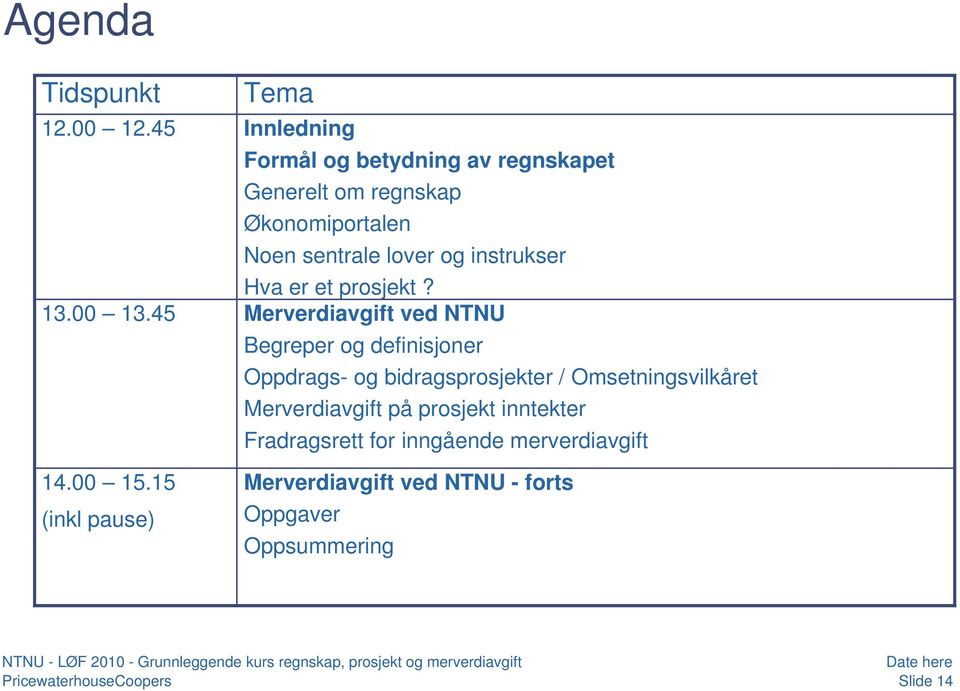 instrukser Hva er et prosjekt? 13.00 13.