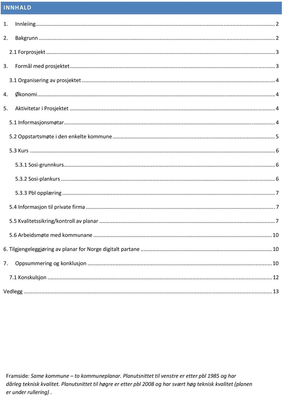 .. 7 5.6 Arbeidsmøte med kommunane... 10 6. Tilgjengeleggjøring av planar for Norge digitalt partane... 10 7. Oppsummering og konklusjon... 10 7.1 Konskulsjon...12 Vedlegg.