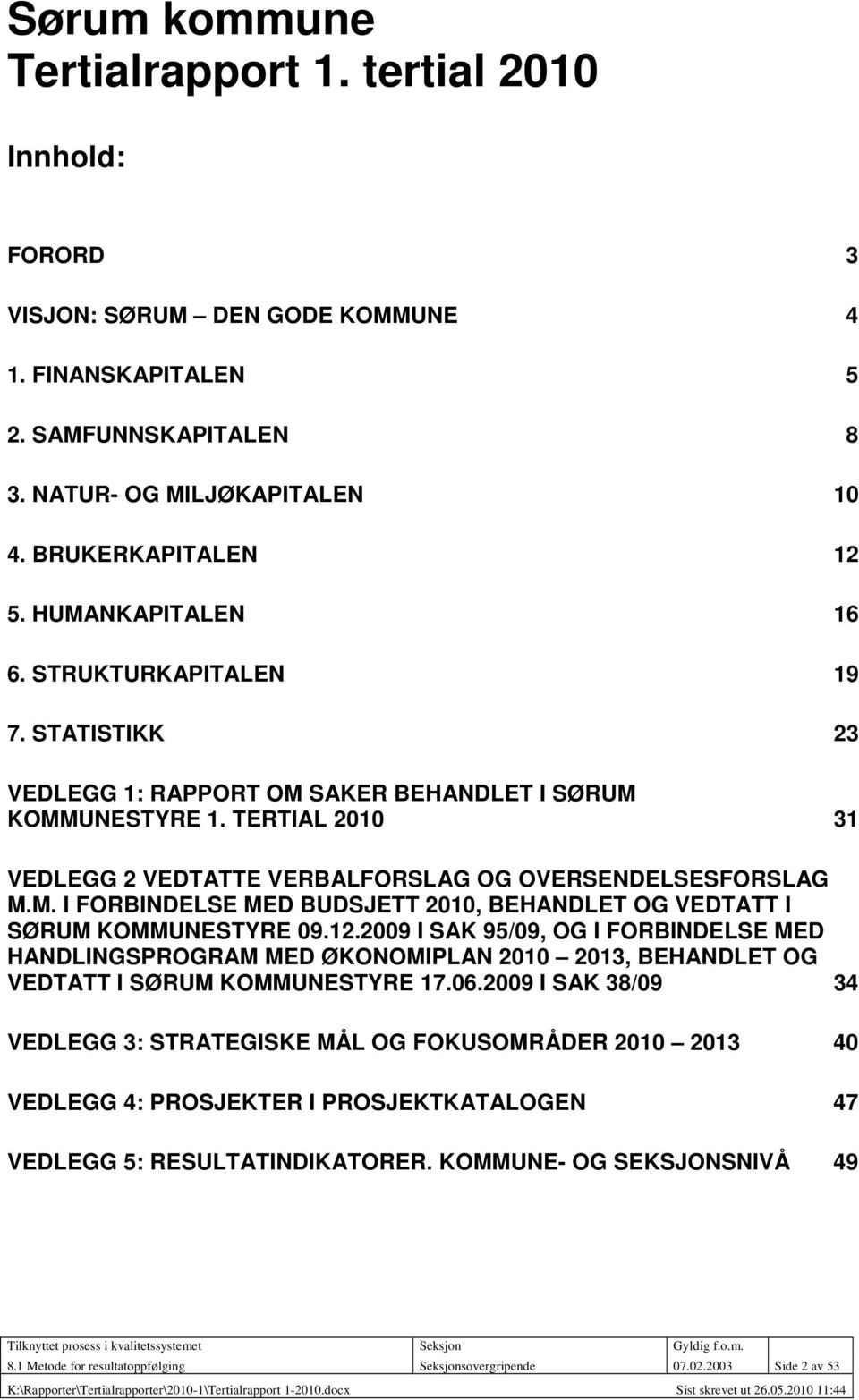 12.2009 I SAK 95/09, OG I FORBINDELSE MED HANDLINGSPROGRAM MED ØKONOMIPLAN 2010 2013, BEHANDLET OG VEDTATT I SØRUM KOMMUNESTYRE 17.06.