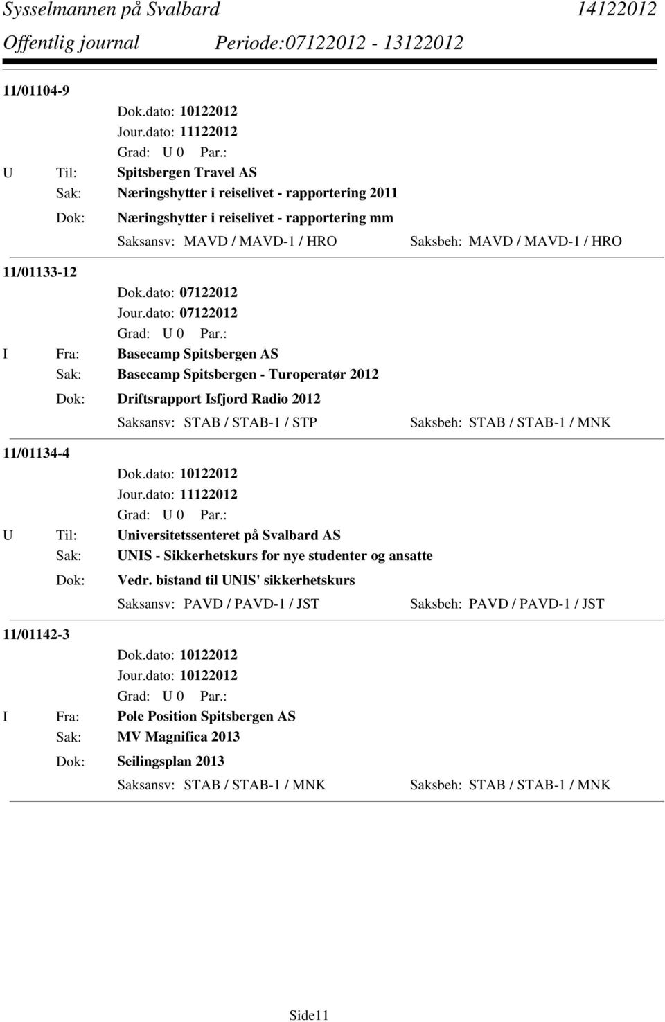 Saksbeh: MAVD / MAVD-1 / HRO 11/01133-12 Dok.