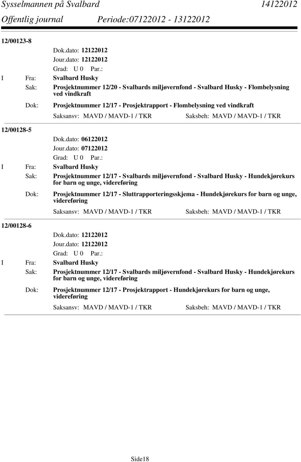 videreføring Prosjektnummer 12/17 - Sluttrapporteringsskjema - Hundekjørekurs for barn og unge, videreføring 12/00128-6 I Fra: Svalbard Husky Sak: Prosjektnummer 12/17 -