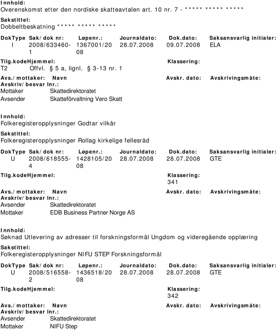 1 Avsender Skatteförvaltning Vero Skatt Folkeregisteropplysninger Godtar vilkår Folkeregisteropplysninger Rollag kirkelige fellesråd U 2008/618555-1428105/20