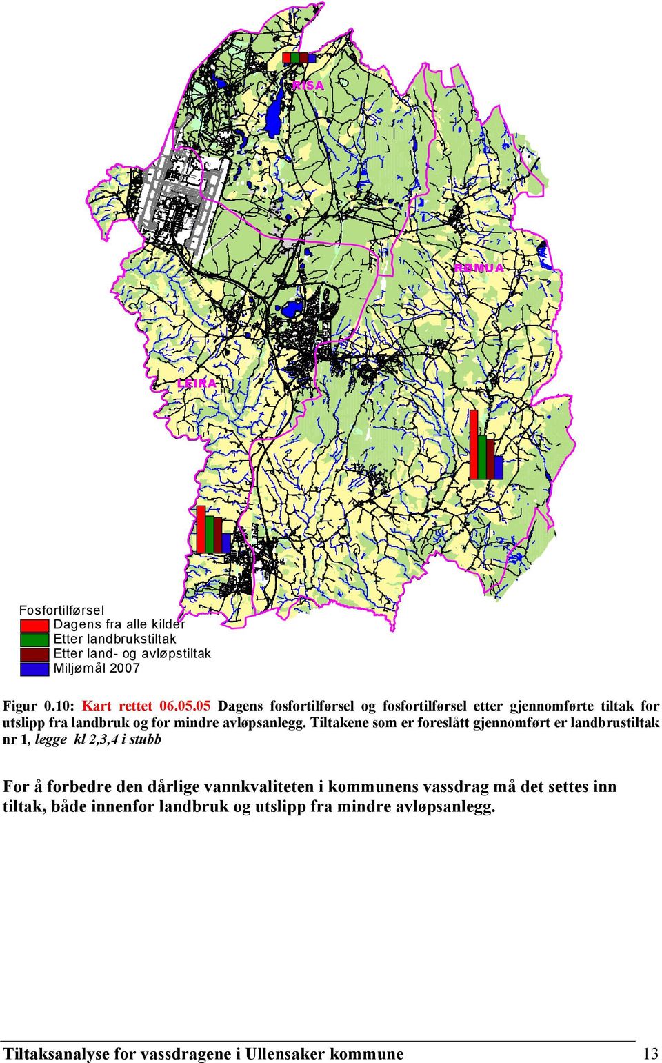 05 Dagens fosfortilførsel og fosfortilførsel etter gjennomførte tiltak for utslipp fra landbruk og for mindre avløpsanlegg.