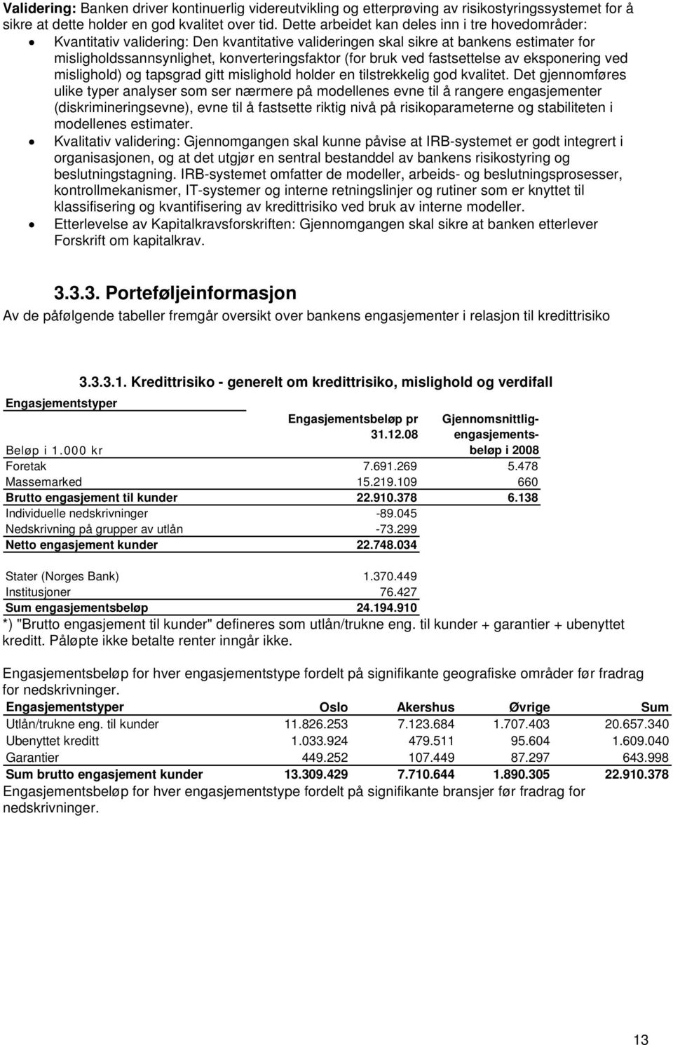 fastsettelse av eksponering ved mislighold) og tapsgrad gitt mislighold holder en tilstrekkelig god kvalitet.