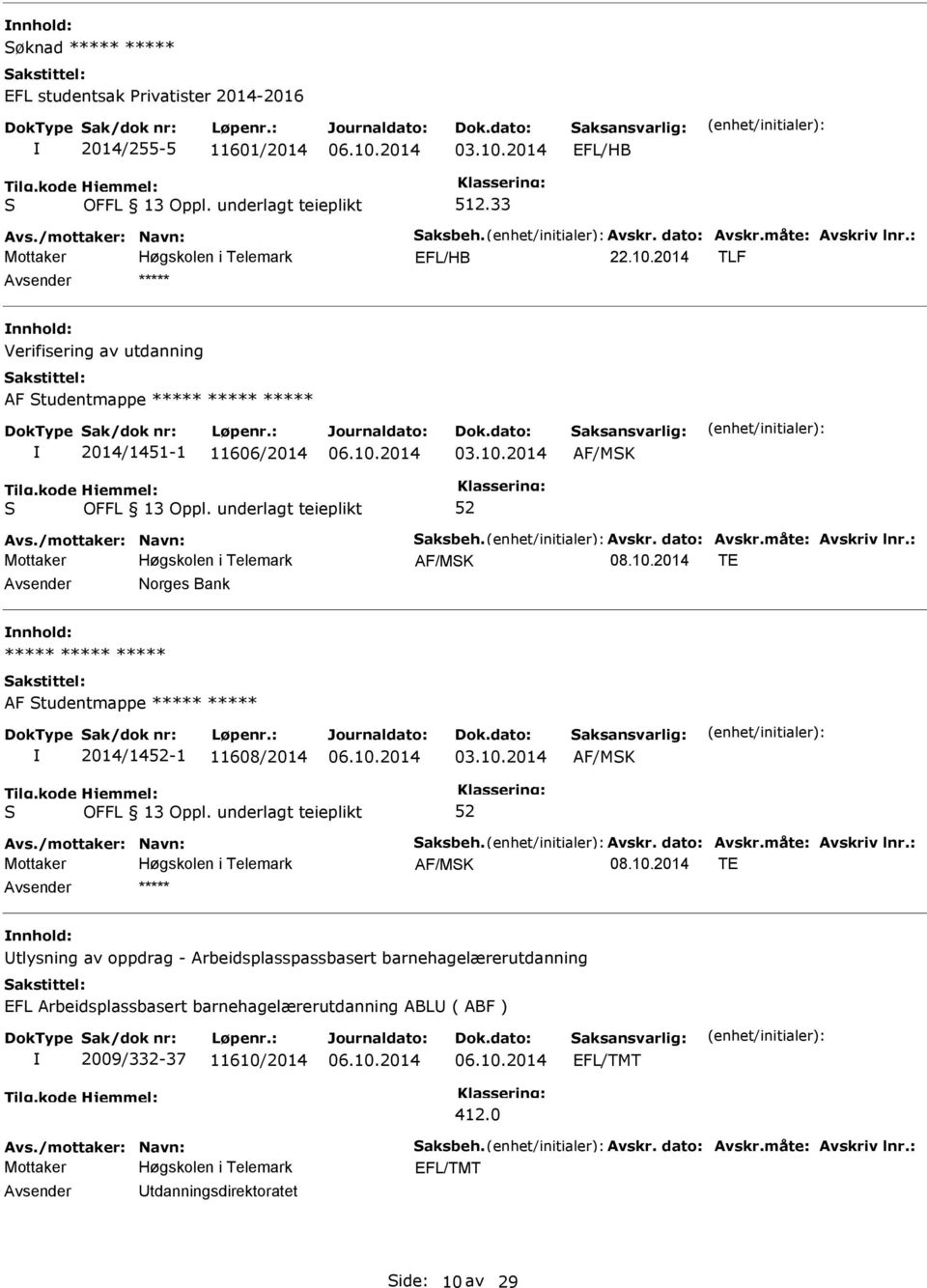 : AF/MK TE Avsender Norges Bank nnhold: ***** ***** ***** AF tudentmappe ***** ***** 2014/14-1 11608/2014 03.